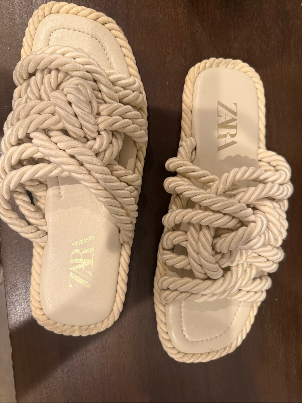 Zara Cream Braided Rope Slide Sandals with Knotted Straps38
